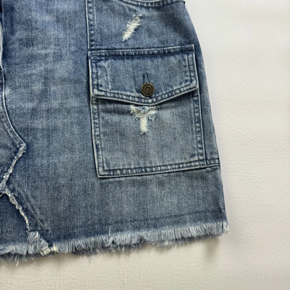 Michael Kors Womens Distressed Denim Mini Skirt Medium Wash Raw Hem Size 12